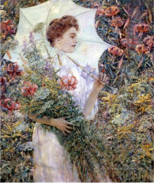 La dame blanche de parasol Robert Reid Peinture à l'huile